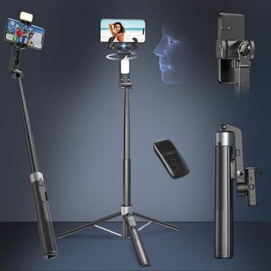 Gimbal Stabilizer Auto Face Tracking Tripod That Follows Your Movement, Selfie Stick For iPhone With Remote & Light 360 Rotation, Gimbal Stabilizer Phone Stand For Video Recording Vlog Content Creator