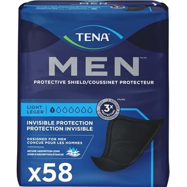 Tena Men Light Incontinence Protective Shield for Men, Bladder Control, Discrete, Light Absorbency, 58 Count