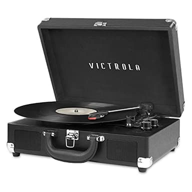 Victrola Journey Bluetooth Portable Suitcase Record Player – with Built-in Speakers, 3 Speed Vinyl Record Player, RCA Out, Headphone Jack (Black)