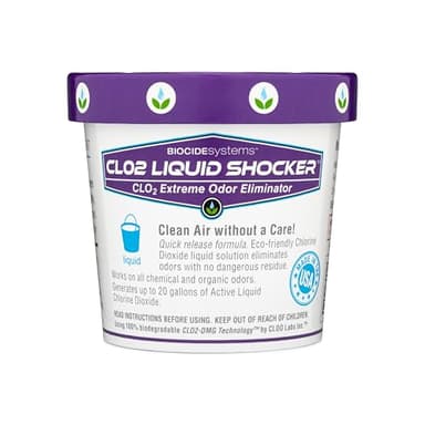 Biocide Systems Liquid Shocker Strong Odor Eliminator, Eco-Friendly Chlorine Dioxide Liquid Solution for Cleaning & Deodorizing Countertops, Floors and Walls, Makes Up to 20 gal. Pet & People Safe