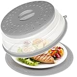 CasaCulina 2 In 1 Microwave Splatter Cover & Silicone Mat, Vented Collapsible Microwave Cover for Food, Splatter Guard Dish Plate Lid, Kitchen Colander, 10 Inch Round Silicone Trivet Mat (Grey)