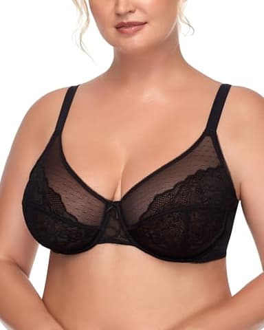 HSIA Minimizer Bras for Women Enchante Full Coverage Underwire Bras Plus Size Lifting Floral Lace Bra for Heavy Breast Black