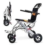 Ultra-Lightweight 19lbs Foldable Transport Wheelchair for Seniors - Portable Aluminum Travel Wheelchair with Carrying Bag, Supports 220lbs Capacity