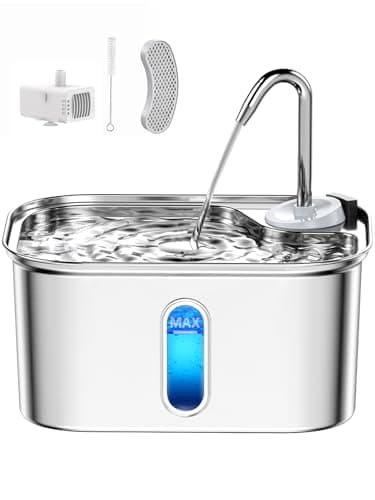 Cat Water Fountain Stainless Steel for Cats Indoor by BPA-Free SUS304, Effective 6-Layer Filter Cat Fountains for Drinking 2.5L 85oz 20dB Ultra Quiet Soft Flow Metal Pet Water Fountain