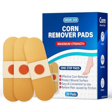 QIYANA Maximum Strength Corn Remover Pads for Toes - 40% Salicylic Acid Medicated Patches for Feet, Breathable All-Day Wear, Fast-Acting Hard Skin Treatment (30 Count)