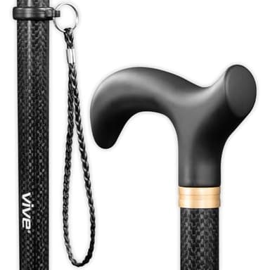 Vive Carbon Fiber Standing Cane - Heavy Duty Walking Stick for Men & Women, Adjustable Walking Cane for Seniors, 250 Lbs Capacity, Lightweight, Ergonomic Grip Handle, Durable Design, Wrist Strap