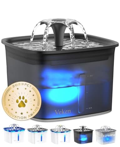 Veken Innovation Award Winner 95oz/2.8L Pet Fountain, Automatic Cat Water Fountain Dog Water Dispenser with Replacement Filters for Cats, Dogs, Multiple Pets (Space Black, Plastic)