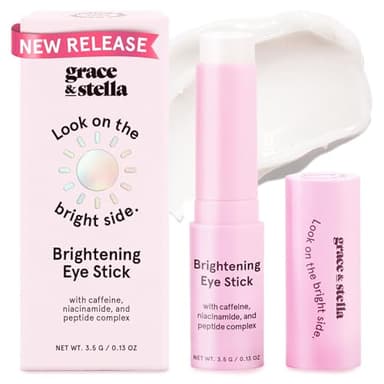 grace & stella Under Eye Brightener Balm Stick - Travel Essentials - Caffeine Eye Cream for Dark Circles, Puffiness, Wrinkles - Vegan Moisturizer Stick with Niacinamide, Hyaluronic Acid (0.13oz/3.5g)