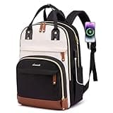 LOVEVOOK Laptop Backpack for Women,15.6inch Professional Women Travel Backpack Purse Anti-theft Laptop Computer Bag,Fashion Warterproof Work Business College Teacher Backpack Daypack,Beige-Black-Brown