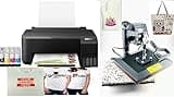 PC Universal Super-Tank Wireless Sublimation Printer Bundle for Custom T-Shirt/Glove/Tote Bag Design - Up to 10,000 Pages Yield/Bundle with Flat Board Press Machine & All Accessories
