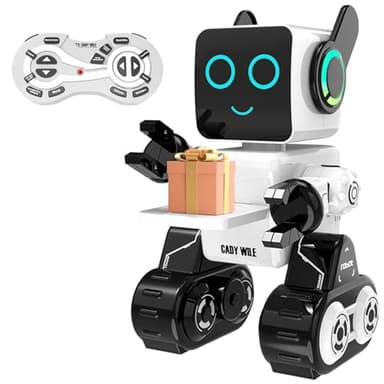 HBUDS Rechargeable RC Robot Toy for Kids - Interactive Intelligent LED Light, Speaks, Dances, Built-in Coin Bank (White)