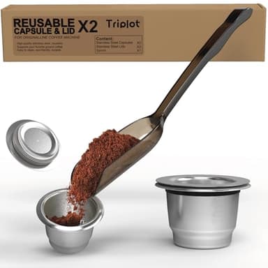 Triplot Reusable Coffee Capsule for Nespresso Original Machine with Stainless Steel Lids 2Sets(2cups+2Lids)