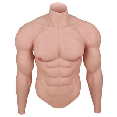 deedeecos Fake Muscular Silicone Bodysuit with Abs Chest Arms, Realistic Costume for Cosplay Crossdresser Performance (Ivory, M Size)