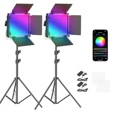 NEEWER 2 Pack 660 PRO RGB LED Video Light with App Control Tripod Stand Kit, Studio Panel Key Lighting for Gaming Streaming Zoom YouTube Webex Photography, 360° Full Color, 50W Dimmable