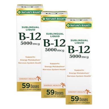 Nature's Bounty Vitamin B12 5000 mcg Sublingual Liquid,Cardiovascular Health & Cellular Energy Support,2 Fl Oz,(Pack of 3)