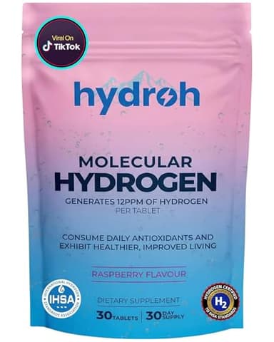 Hydrogen Water Tablets, Molecular Hydrogen Tablets for Drinking Water, Antioxidant-Rich, Supports Brain Energy & Health - Quick-Dissolving - Raspberry H2 Tabs - (30-Day Supply) (Raspberry)