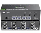 KVM Switch 3 Monitors 3 Computers 8K@60Hz 4K@144Hz, ANGEET HDMI and Displayport Triple Monitor KVM Switch, 3 Monitors KVM with 4 USB 3.0 Ports for USB Devices, Wired Remote and Power Adapter Included
