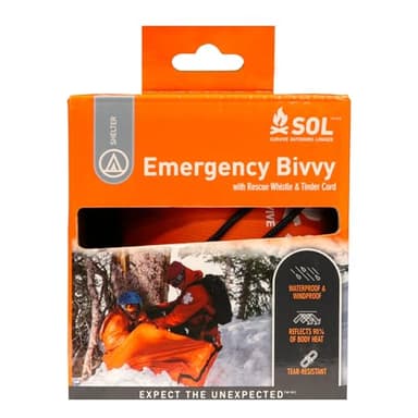 Survive Outdoors Longer 90% Emergency Bivvy - Comes with Survival Whistle & Tinder Paracord Drawstring - Add to Emergency Kit & Hiking Gear - Waterproof, Windproof & Tear-Resistant