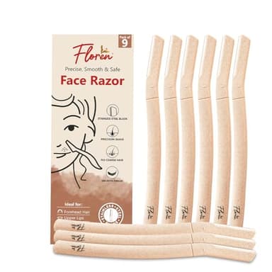 Floren Dermaplaning Tool with Precision Cover, 9ct | Dermaplane Tool, Face Razor for Women, Eyebrow Shaper, Dermaplaning Tool, Womens Face Razor, Peach Fuzz Remover