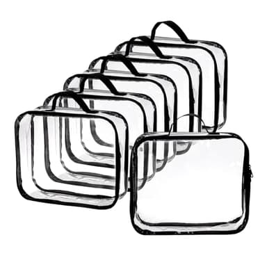 Fasmov 6 Pack Large Clear Travel Packing Cube, See-Through PVC Organizer, Vinyl Zippered Storage Bags Multipurpose Pouch with Handle for Suitcase Pants, Cashmere, Sweaters Shirts Dress Storage