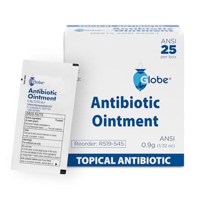 Globe (25 Packets First Aid Antibiotic Ointment, 0.9g Single Packet, First Aid Kit for Minor Scratches, Wounds, Cuts, and Burns, Prevents Infection, Travel Size