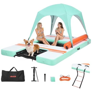 VEVOR Inflatable Floating Dock, 10 x 6 FT Inflatable Dock Platform, Non-Slip Water Air Mat with Portable Carrying Bag and Detachable Ladder, Floating Water Platform Island Raft for Pool Beach Ocean