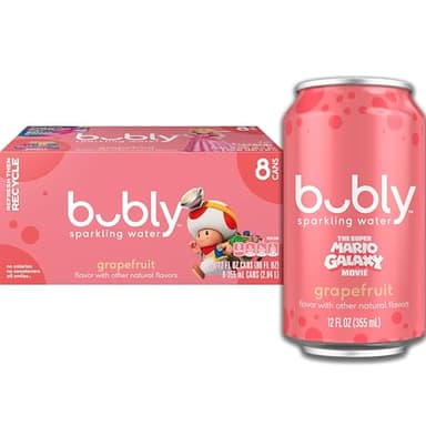 bubly Sparkling Water, The Super Mario Galaxy Movie Grapefruit, Zero Sugar & Zero Calories, 12 Fl Oz Cans (Pack of 8), Packaging May Vary