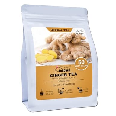 FullChea - Ginger Tea Bags, 2g*50 Teabags - Premium Ginger Root Tea Bag - Warm & Spicy - Non-GMO - Caffeine-free - Support Digestion & Boost Immunity
