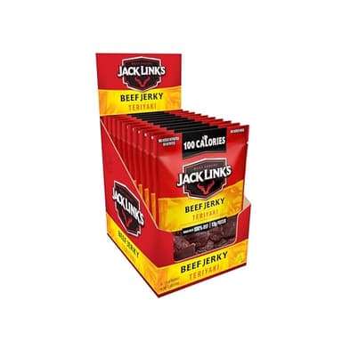 Jack Link's Beef Jerky, Teriyaki, Bulk Jerky Pack – Flavorful Meat Snack, Ready to Eat Protein Snacks, 13g of Protein and 100 Calories per Serving, Made with 100% Beef, 1.25 Oz (10 Pack)