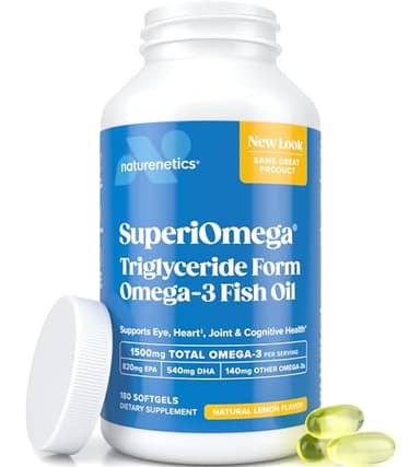 Triglyceride Omega 3 Fish Oil – High EPA & DHA for Eye, Joint, Heart & Brain Support – Omega-3 Fatty Acids - Lemon Flavor – 180 Softgels – 90 Day Supply