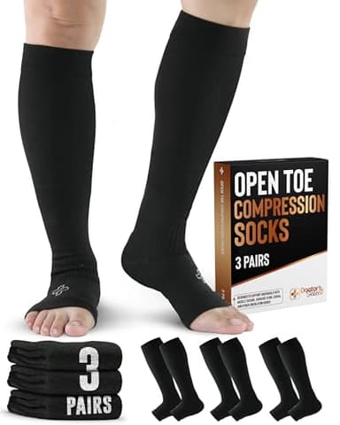 Doctor's Select 3 Pairs Copper Toeless Compression Socks for Men - 20-30 mmHg Open Toe Compression Socks Women, Toeless Socks, Knee High, Black
