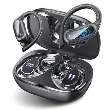 Wireless Earbuds Bluetooth 5.4 Headphones, 54H Playtime Stereo Earphones with Noise Cancelling Mic, IPX7 Waterproof, Fast Charging and Comfort Fit Ear Buds for Fitness/Sports/Workouts/Travel Black