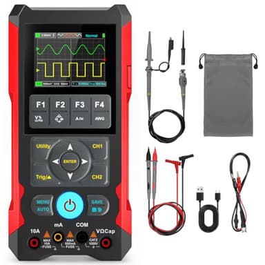 Dual Channel Handheld Oscilloscope,70MHz Bandwidth, 3-in-1 Digital Oscilloscope Multimeter with Signal Generator, 200MSa/s Sampling Rate, 20000 Counts with Type-C Fast Charge, Black & Red 1