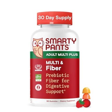 SmartyPants Fiber Supplement & Multivitamin for Men & Women, Prebiotic Fiber Gummies with Omega 3 (DHA/EPA), Vitamin D3, C, Vitamin B12, B6, A, K & Zinc, 90 Count (30 Day Supply)
