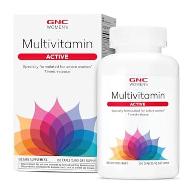 GNC Women’s Active Multivitamin Clinically Proven for Nutrition, Exercise Recovery, Energy Production, Bone Health, Beauty, Immune, Biotin, Iron, Zinc, 180 Caplets