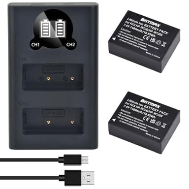 Batmax 2Packs NP W126 NP W126S Battery+ Rapid LCD USB-C Charger for Fujifilm NP-W126 NP-W126S X-T100, X-T200, X100F, X100V, X100VI, X-S10,X-T10, X-T20, X-T30 II, X-Pro2, X-Pro3, X-T1, X-T2,