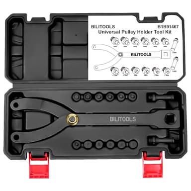 BILITOOLS 15PCS Universal Pulley Holder Tool Kit, 1/2-inch drive ratchet Adjustable Spanner Wrench with Variable Pins 3.5mm, 4mm, 4.5mm, 5mm, 6mm, 6.5mm and 10mm fits Camshaft pulleys.