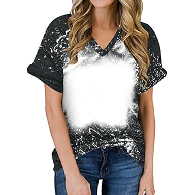 Ceboyel Womens Bleached Sublimation Blank Shirts Short Sleeve Graphic Tees Tops Casual Blouses Funny Summer Outfits Clothes