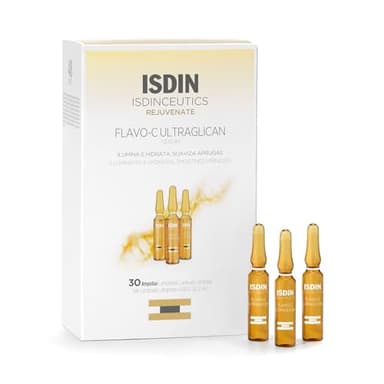 Isdinceutics Flavo-C Ultraglican Vitamin C and Hyaluronic Acid Brightening and Antioxidant Day Serum for Face - 30 ampoules, 0.06 FL OZ x 30