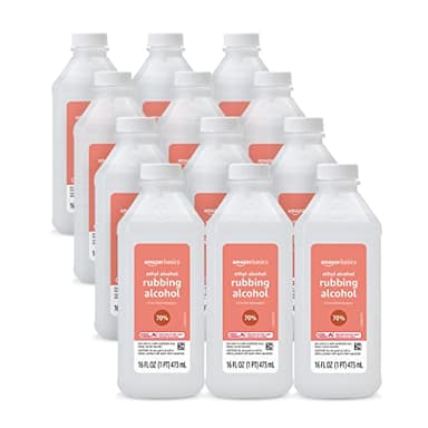 Amazon Basics 70% Ethyl Rubbing Alcohol First Aid Antiseptic for Cuts, Scrapes and Burns, Unscented, 16 Fl Oz (Pack of 12) (Previously Solimo)