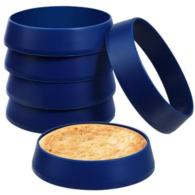KOLUTI 4 Inch Round English Muffin Rings, 6Pcs Nonstick Silicone Cooking Crumpet Pancake Pastry Cookie Baking Mold, Durable Circle Egg Patty Omelette Cooker Ring for Frying, BPA Free, Blue