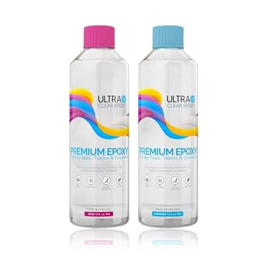 Ultra Clear Epoxy Resin and Hardener | Scratch Resistant, Crystal Clear Coating, Glossy, Low Odor Epoxy Primer | Ideal for Bar Tops, Tables, & Countertops - (1Quart Combined/16oz Each)