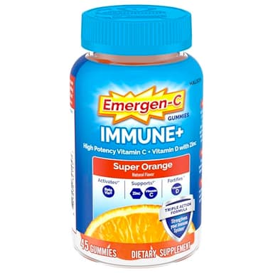 Emergen-C Immune+ Triple Action Immune Support Gummies, BetaVia (R), 1000mg Vitamin C, B Vitamins, Vitamin D and Antioxidants, Super Orange, Back to School Essentials - 45 Count