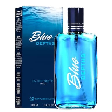 PB ParfumsBelcam Blue Depths Eau de Toilette Fragrance Spray - 3.4 Fl Oz. Fresh Aquatic Cologne for Men with Crisp Citrus, Warm Musk & Amber Scent, Crafted with Premium Oils for Day & Night Use