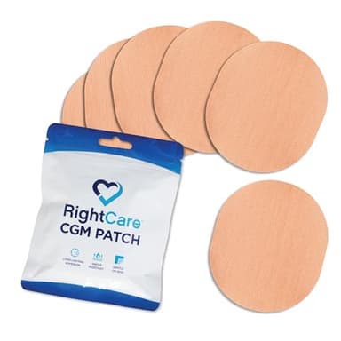 RightCare CGM Adhesive Universal Overpatches for Freestyle Libre 2 & Lingo, Dexcom, Guardian, Enlite, Waterproof, Non-Adhesive Center, Covered Oval Protective Patches, Tan, Bag of 25