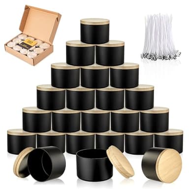 MGLIFEUL Candle Tins Jars Container Vessels for Making 4 8 Oz Black Empty Candle Tins Can Gift Box Packaging Plate with Lids Wax Container Bulk Making DIY Candle Supplies Accessories(Black,4oz,12pcs)