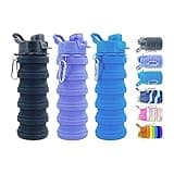 konlongzan Collapsible Water Bottles 3 Pack Silicone Water Bottle with Carabiner BPA Free Expandable Water Bottle 500ml Portable Sport Water Bottle for Travel Camping. (Black+Purple+Blue)