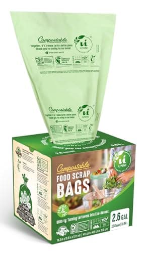 UNNI Compostable Trash Bags, 2.6 Gallon / 9.84 Liter, 100 Count, Extra Thick 0.71 Mil Small Kitchen Food Scrap Bin Liners, Certified by BPI, CMA & OK compost HOME, Meets the ASTM D6400 Standard
