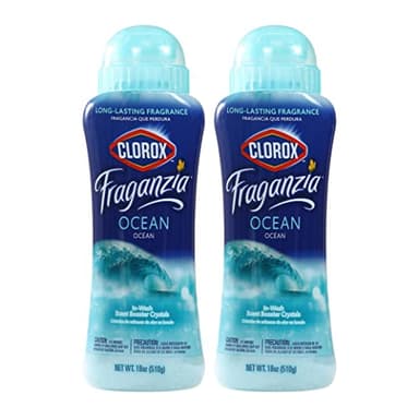 Clorox Fraganzia Laundry Scent Booster Crystals, In-Wash Fragrance Beads for Fresh-Smelling Clothes & Linens, Safe for All Fabrics & Colors, Easy-Pour Bottle, Ocean Scent, 18 Oz, 2 Pack