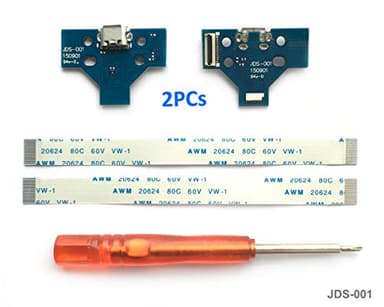 2pcs JDS-001 Replacement Micro USB Charging Port Socket for PS4 Controller, USB Charging Port Charger Socket Adapter Module, Flex Cable, Screwdriver for PlayStation DualShock Controller